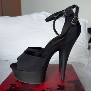 Pleaser Black Platform Ankle-Strap Stiletto Heels Delight-618PS